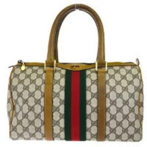 Gucci Sherry Handbag Boston Bag GG Brown Green Red Leather